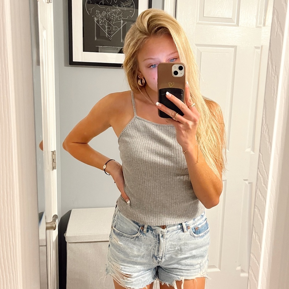 American Eagle Grey Ribbed Tank Top